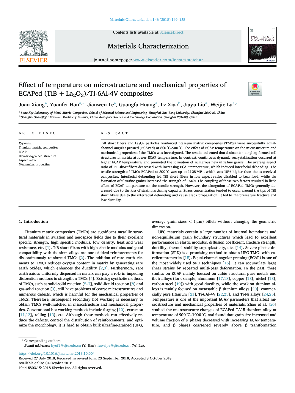 Effect of temperature on microstructure and mechanical properties of ECAPed (TiBâ¯+â¯La2O3)/Ti-6Al-4V composites