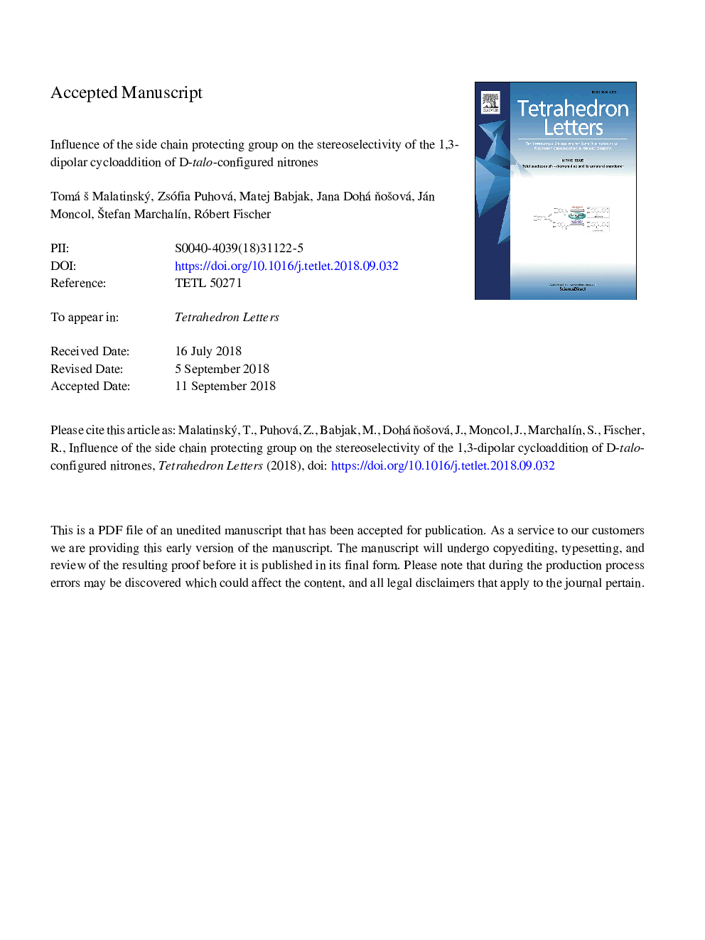 Influence of the side chain protecting group on the stereoselectivity of the 1,3-dipolar cycloaddition of d-talo-configured nitrones