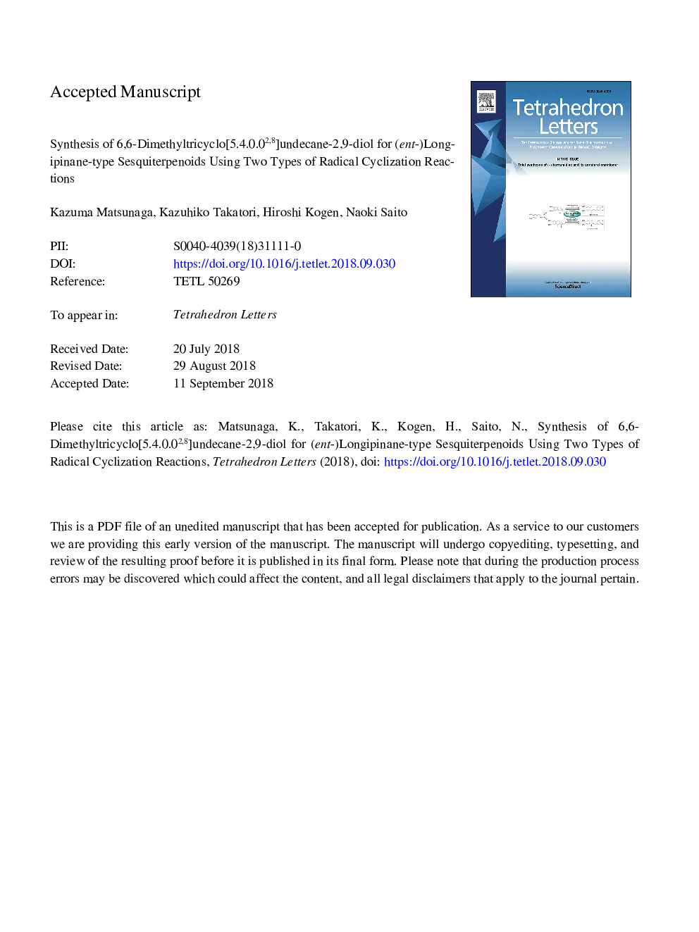 Synthesis of 6,6-dimethyltricyclo[5.4.0.02,8]undecane-2,9-diol for (ent-)longipinane-type sesquiterpenoids using two types of radical cyclization reactions