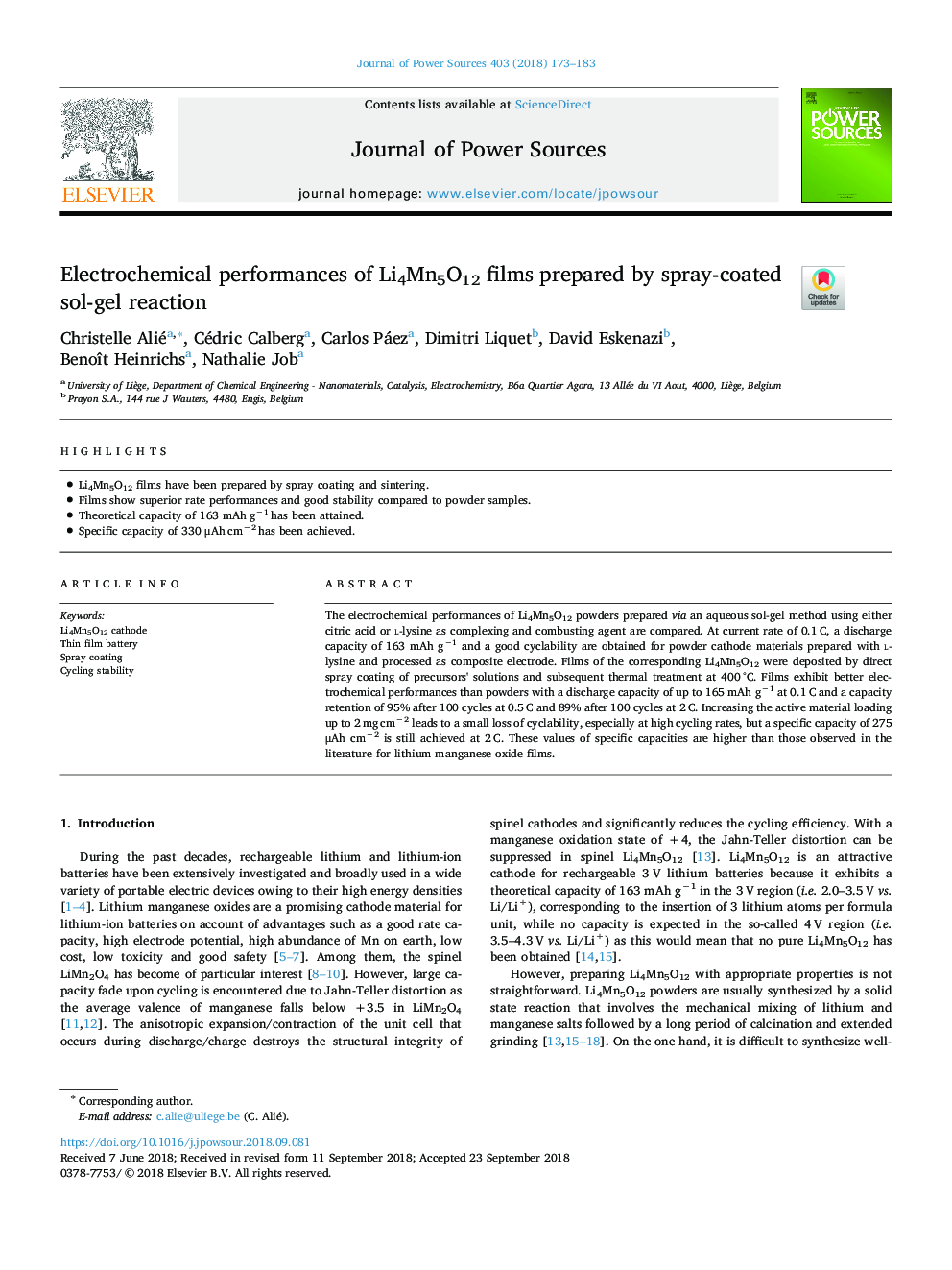 Electrochemical performances of Li4Mn5O12 films prepared by spray-coated sol-gel reaction