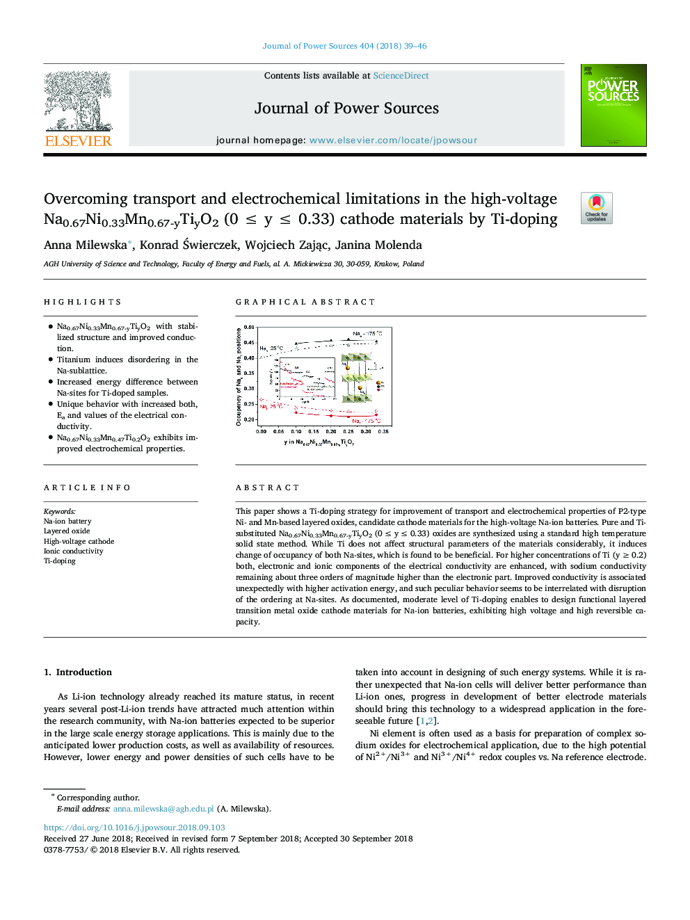 Overcoming transport and electrochemical limitations in the high-voltage Na0.67Ni0.33Mn0.67-yTiyO2 (0 â¤ y â¤ 0.33) cathode materials by Ti-doping