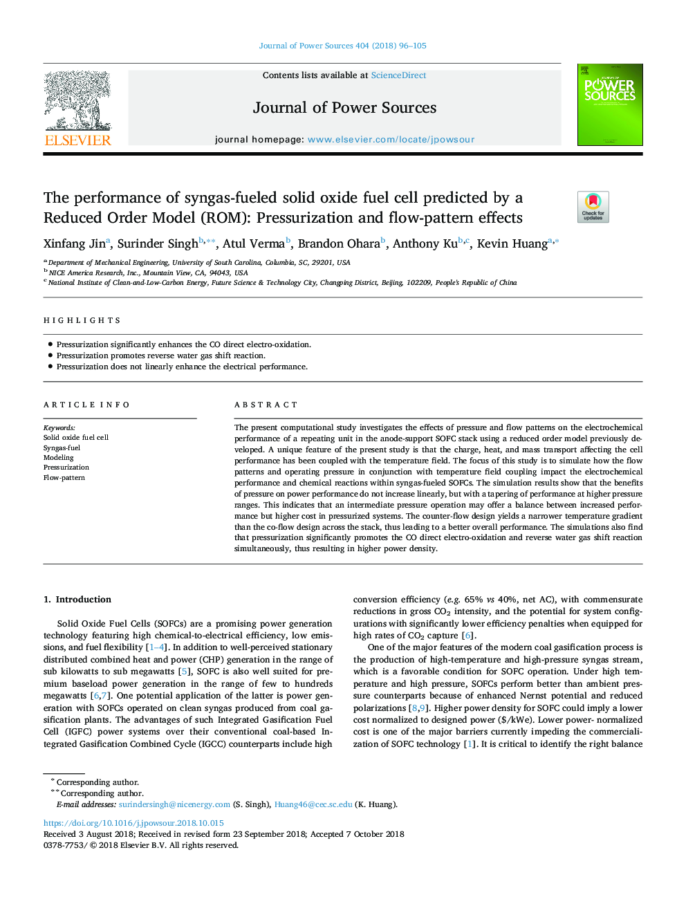 The performance of syngas-fueled solid oxide fuel cell predicted by a Reduced Order Model (ROM): Pressurization and flow-pattern effects