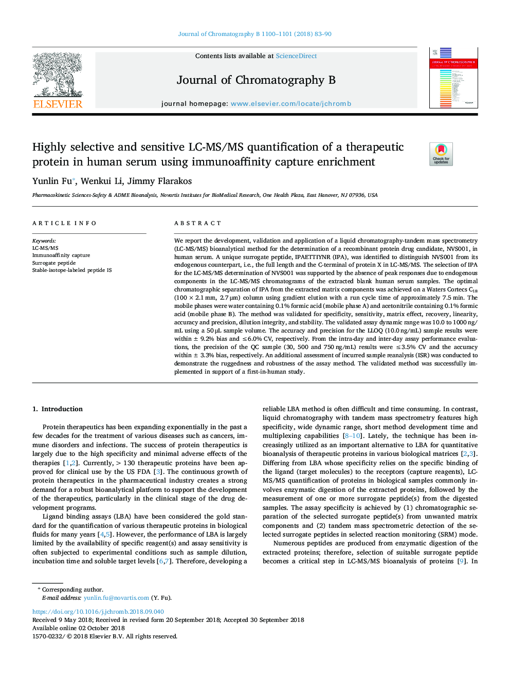 Highly selective and sensitive LC-MS/MS quantification of a therapeutic protein in human serum using immunoaffinity capture enrichment