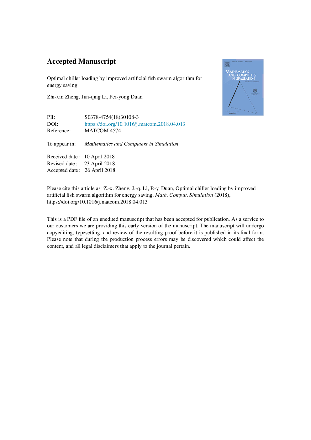 Optimal chiller loading by improved artificial fish swarm algorithm for energy saving