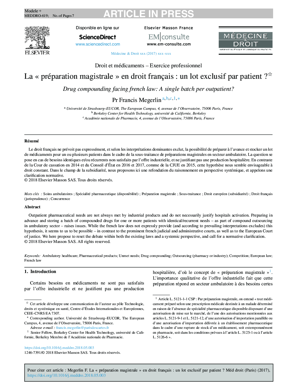 La Â«Â préparation magistraleÂ Â»Â en droit françaisÂ : un lot exclusif par patientÂ ?