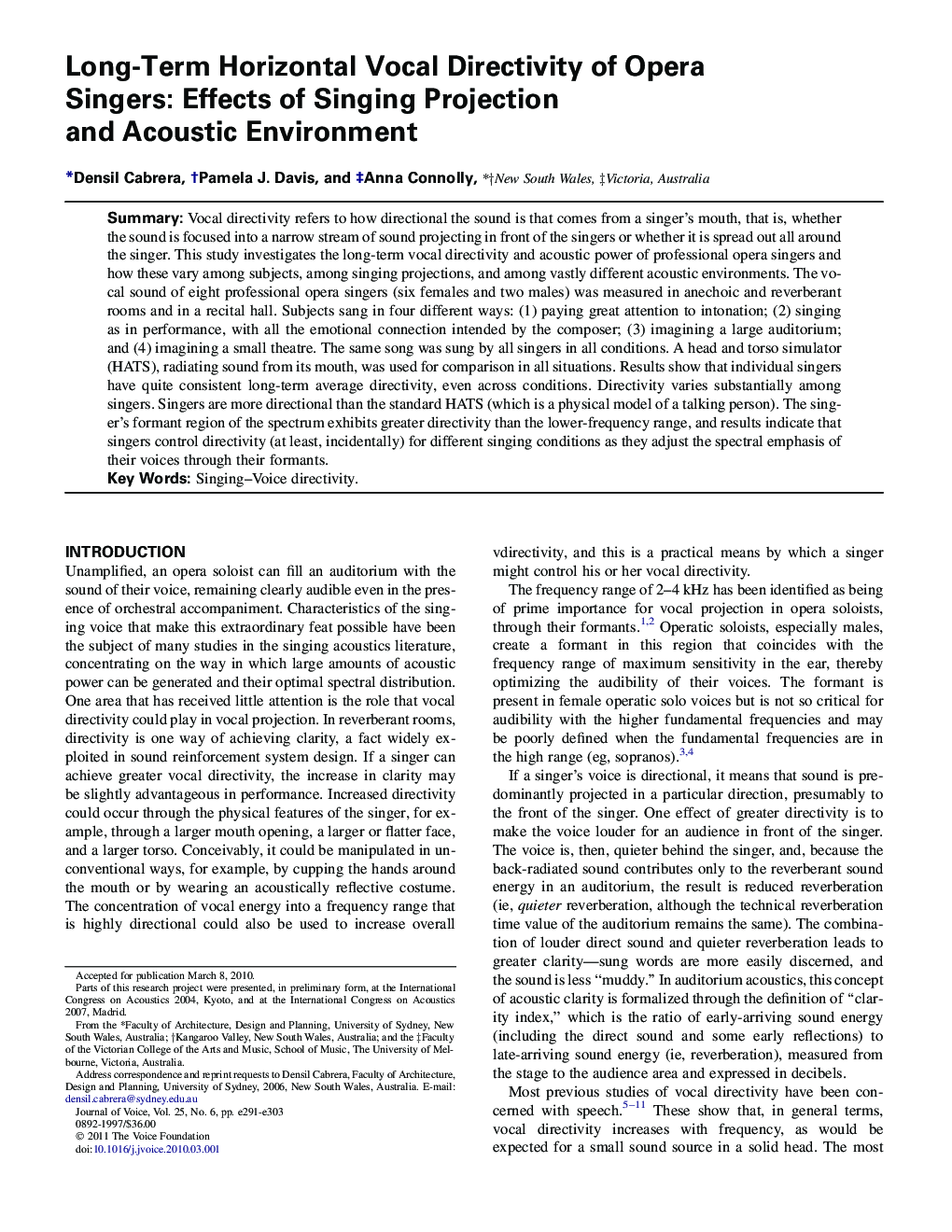 Long-Term Horizontal Vocal Directivity of Opera Singers: Effects of Singing Projection and Acoustic Environment