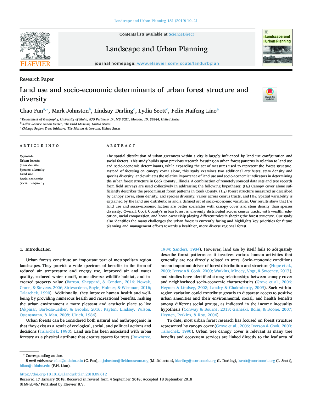 Land use and socio-economic determinants of urban forest structure and diversity