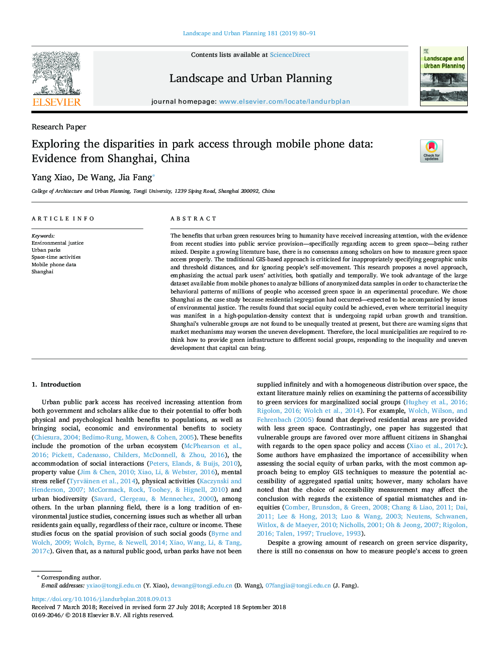 Exploring the disparities in park access through mobile phone data: Evidence from Shanghai, China