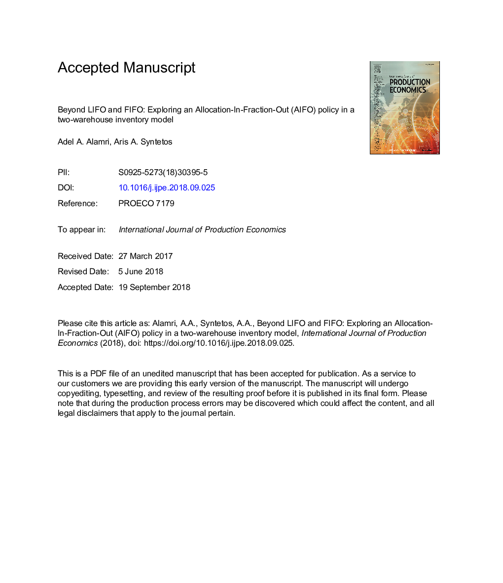 Beyond LIFO and FIFO: Exploring an Allocation-In-Fraction-Out (AIFO) policy in a two-warehouse inventory model