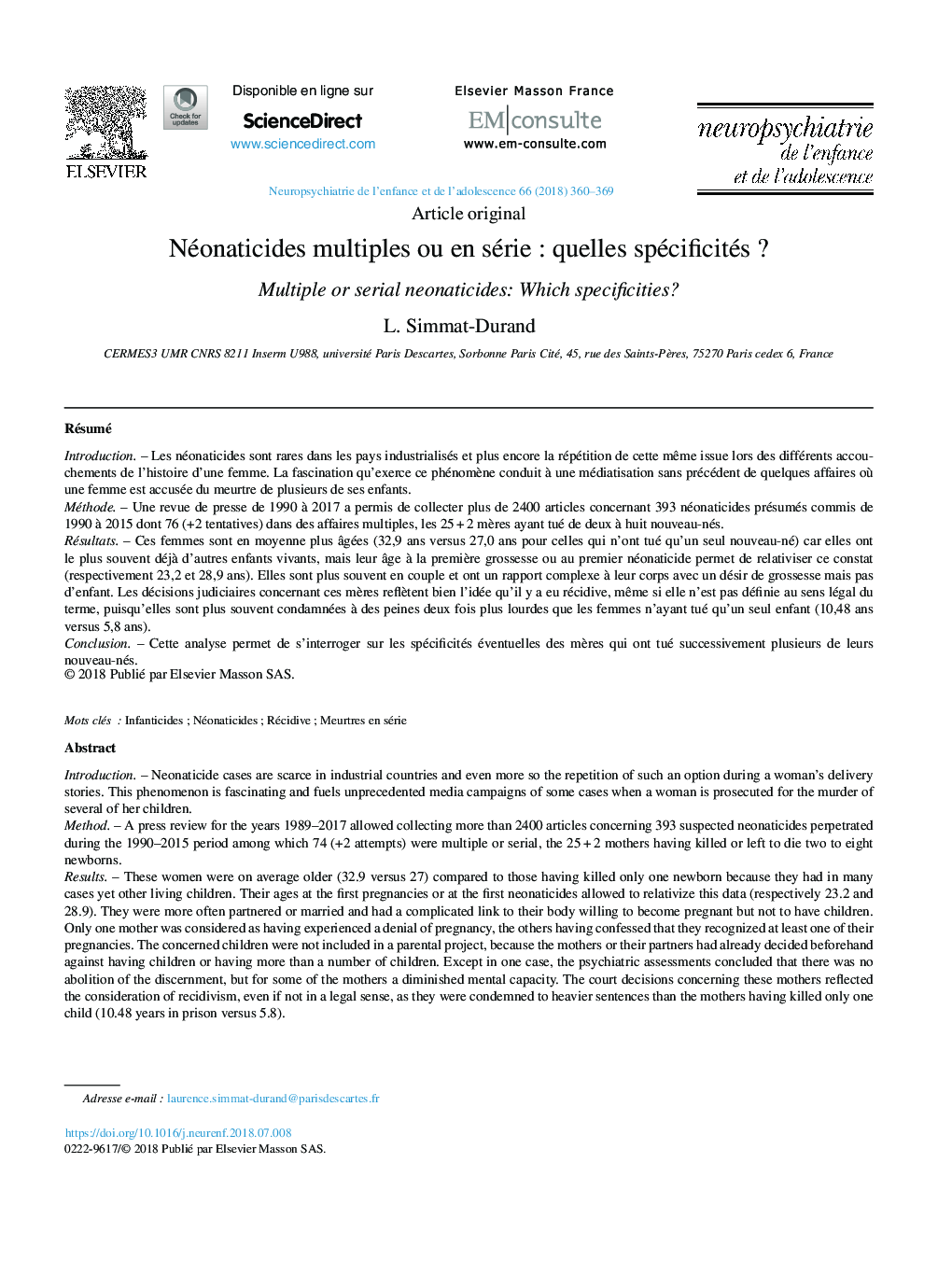 Néonaticides multiples ou en sérieÂ : quelles spécificitésÂ ?