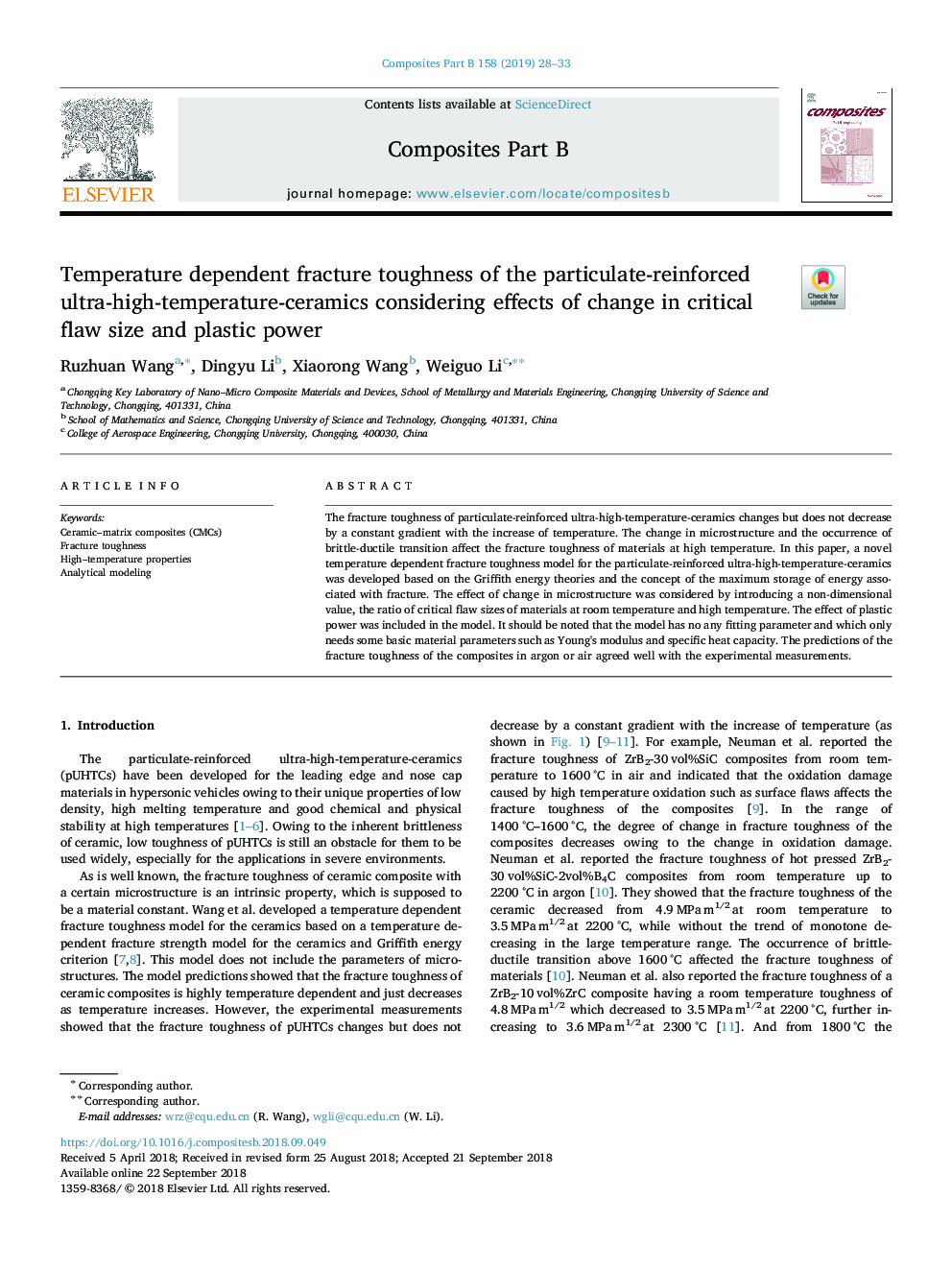 Temperature dependent fracture toughness of the particulate-reinforced ultra-high-temperature-ceramics considering effects of change in critical flaw size and plastic power