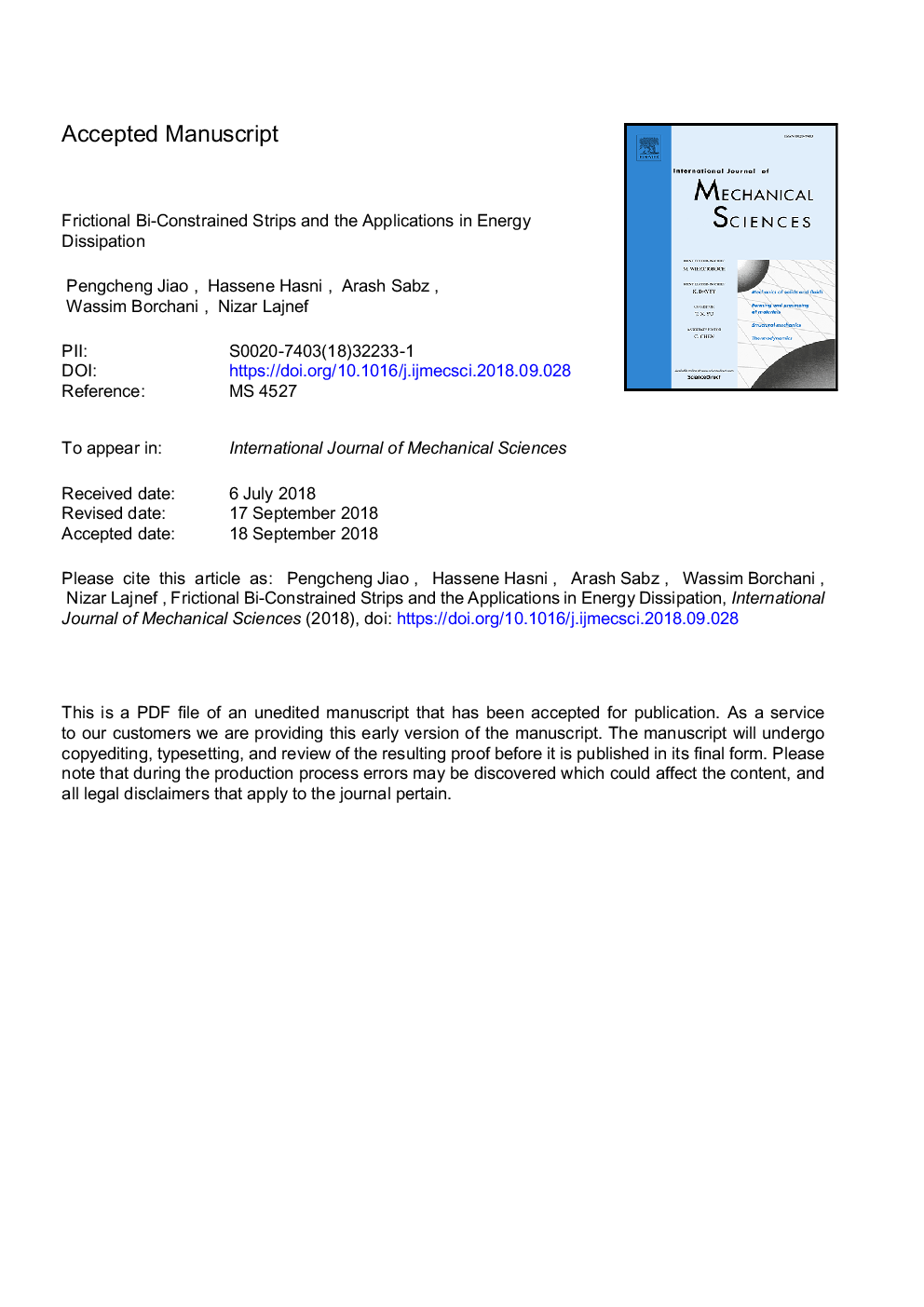 Frictional bi-constrained strips and the applications in energy dissipation