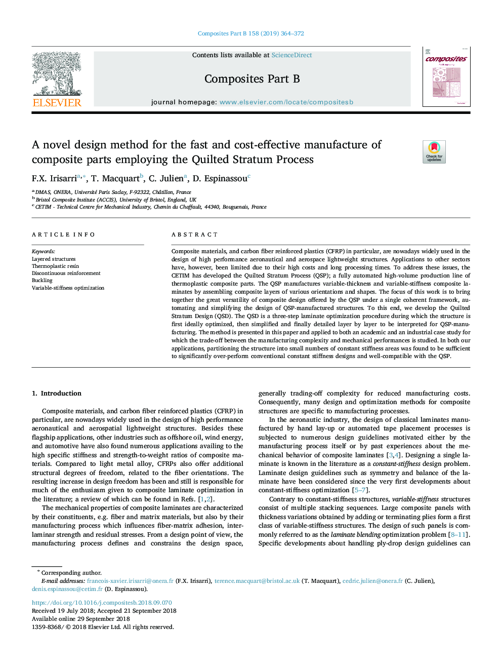 A novel design method for the fast and cost-effective manufacture of composite parts employing the Quilted Stratum Process