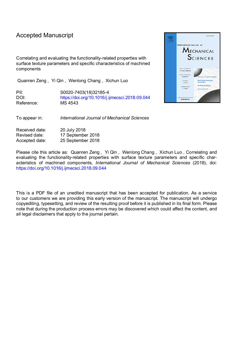 Correlating and evaluating the functionality-related properties with surface texture parameters and specific characteristics of machined components