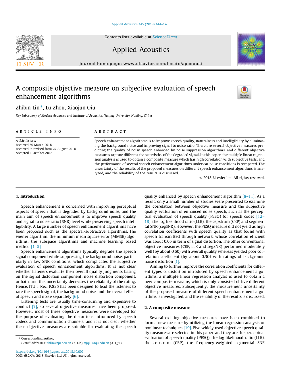 A composite objective measure on subjective evaluation of speech enhancement algorithms