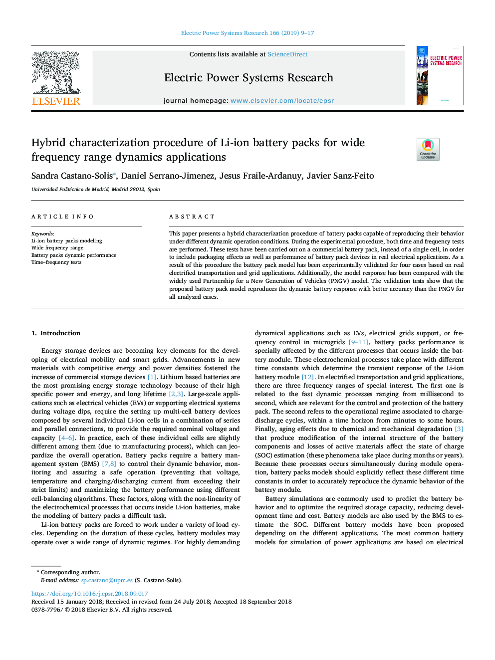 Hybrid characterization procedure of Li-ion battery packs for wide frequency range dynamics applications