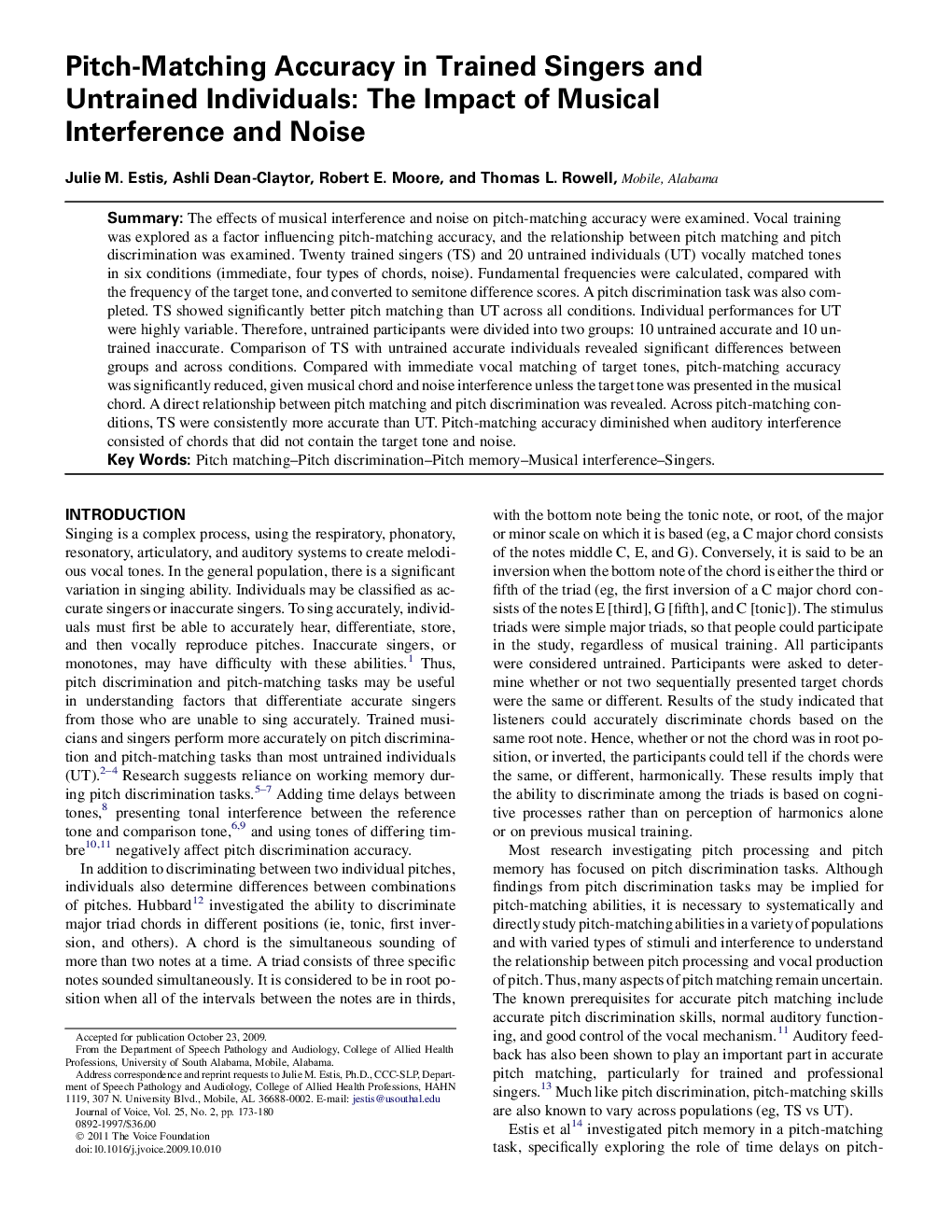 Pitch-Matching Accuracy in Trained Singers and Untrained Individuals: The Impact of Musical Interference and Noise