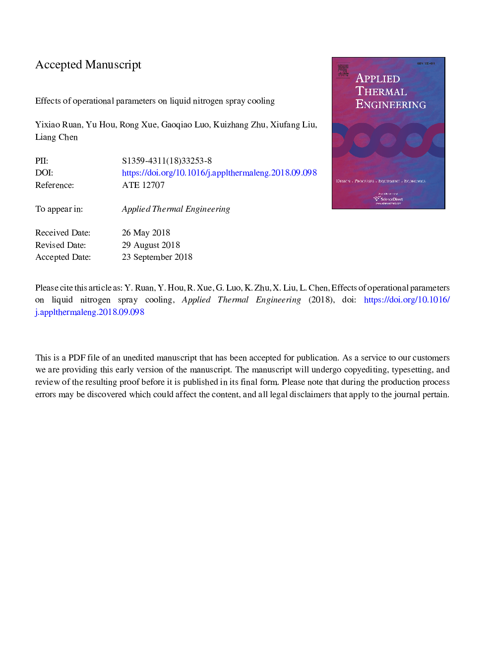 Effects of operational parameters on liquid nitrogen spray cooling