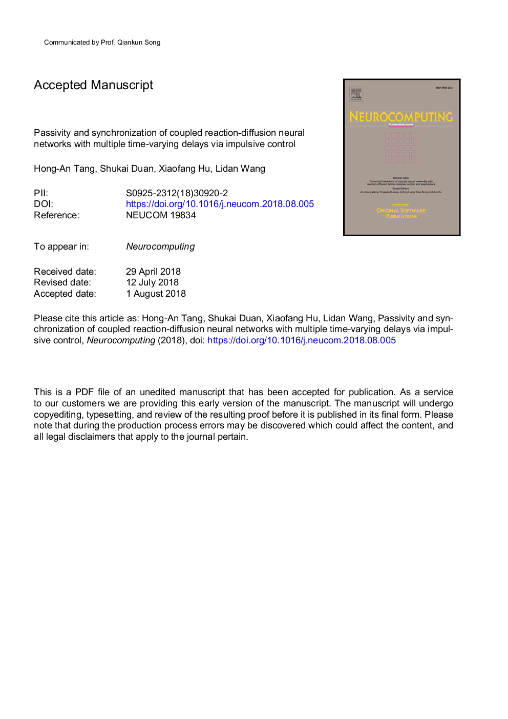 Passivity and synchronization of coupled reaction-diffusion neural networks with multiple time-varying delays via impulsive control