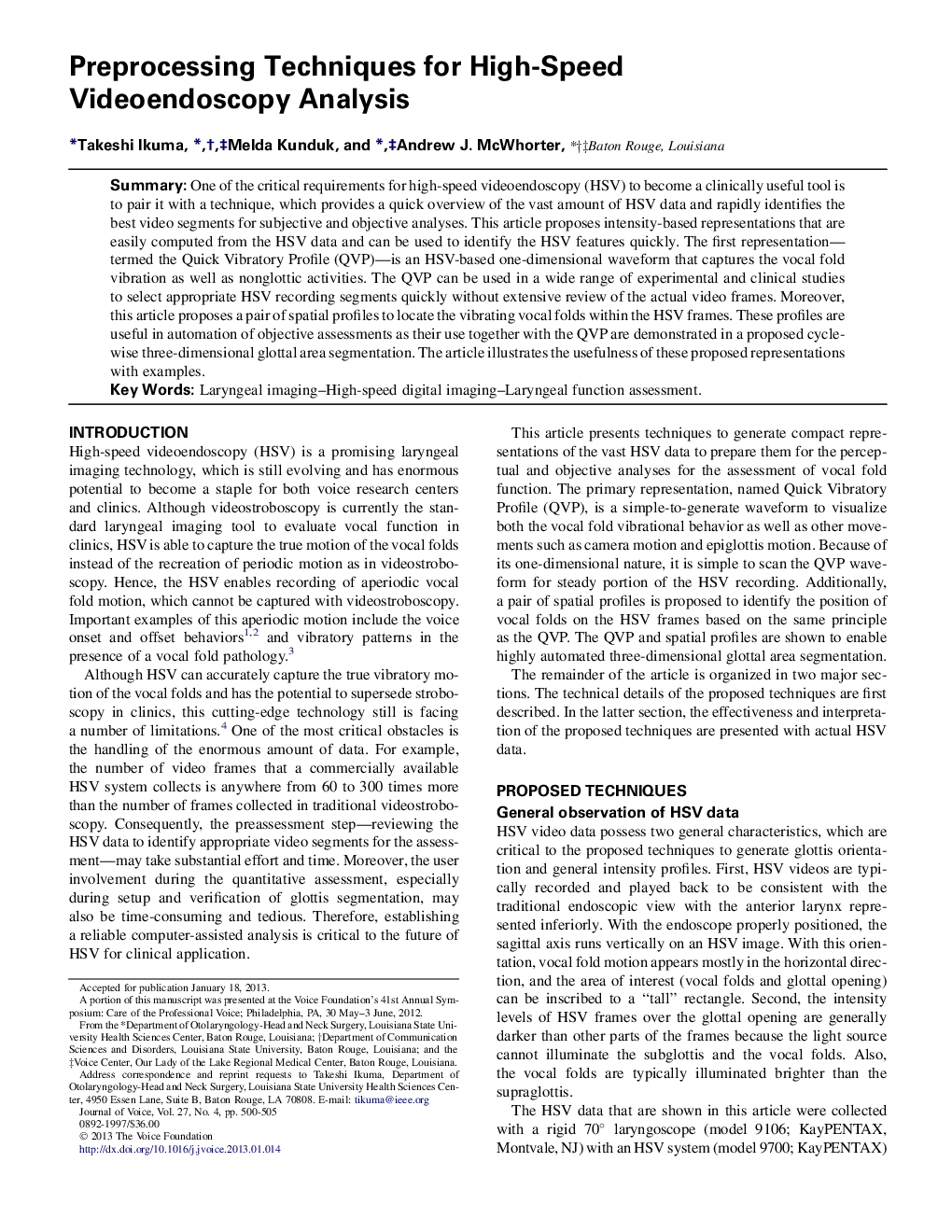 Preprocessing Techniques for High-Speed Videoendoscopy Analysis