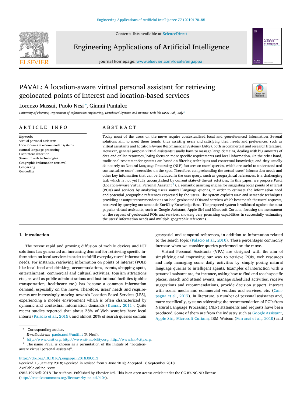 PAVAL: A location-aware virtual personal assistant for retrieving geolocated points of interest and location-based services