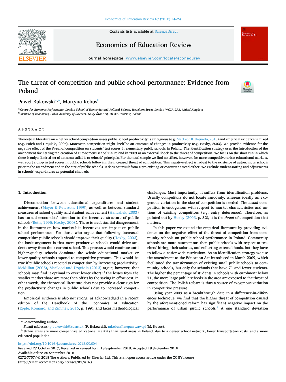 خطر رقابت و عملکرد مدرسه دولتی: شواهد از لهستان