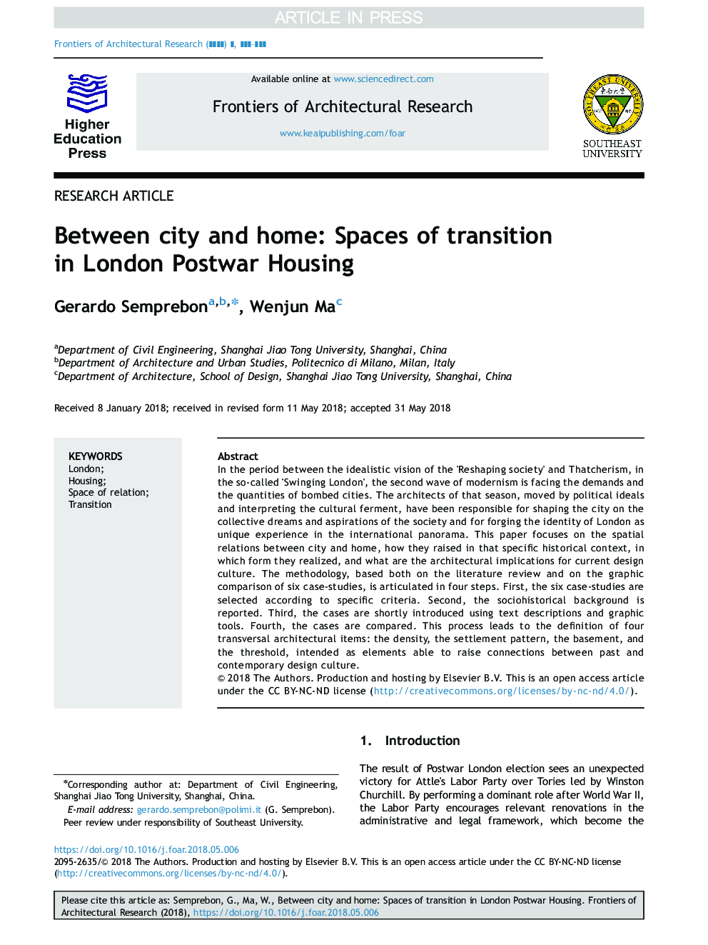 Between city and home: Spaces of transition in London Postwar Housing