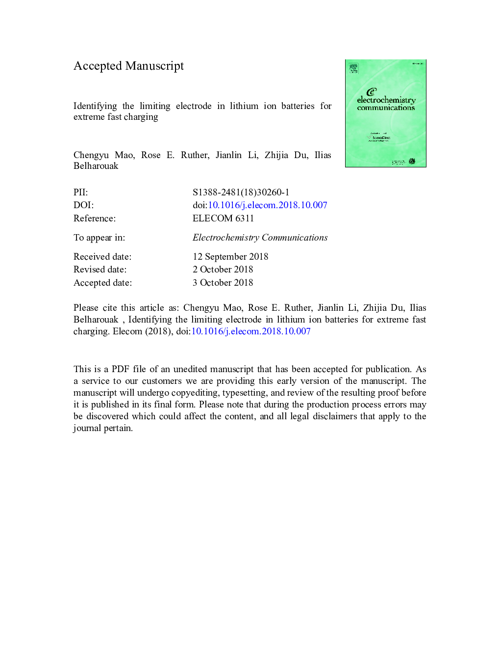 Identifying the limiting electrode in lithium ion batteries for extreme fast charging