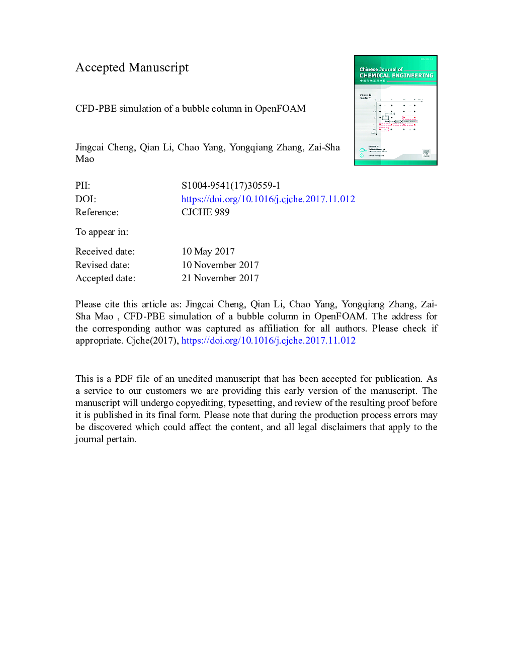 CFD-PBE simulation of a bubble column in OpenFOAM