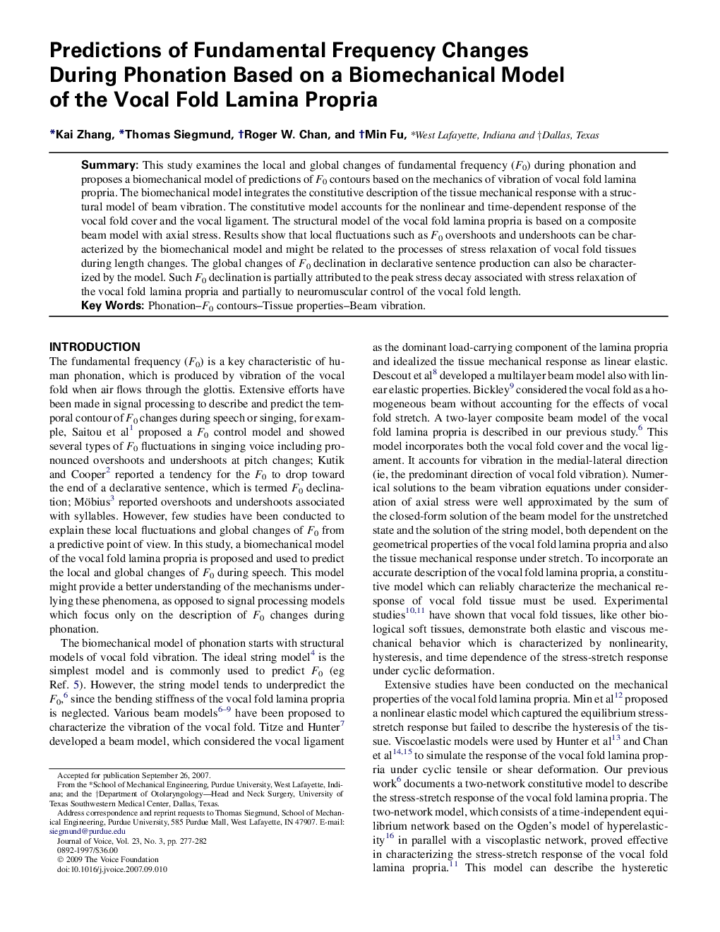 Predictions of Fundamental Frequency Changes During Phonation Based on a Biomechanical Model of the Vocal Fold Lamina Propria