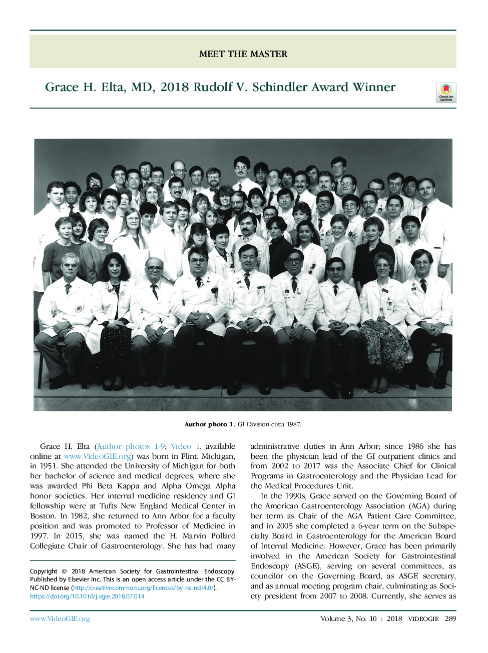 عکس صفحه اول مقاله: Grace H. Elta, MD, 2018 Rudolf V. Schindler Award Winner Grace H. Elta, MD, 2018 Rudolf V. Schindler Award Winner