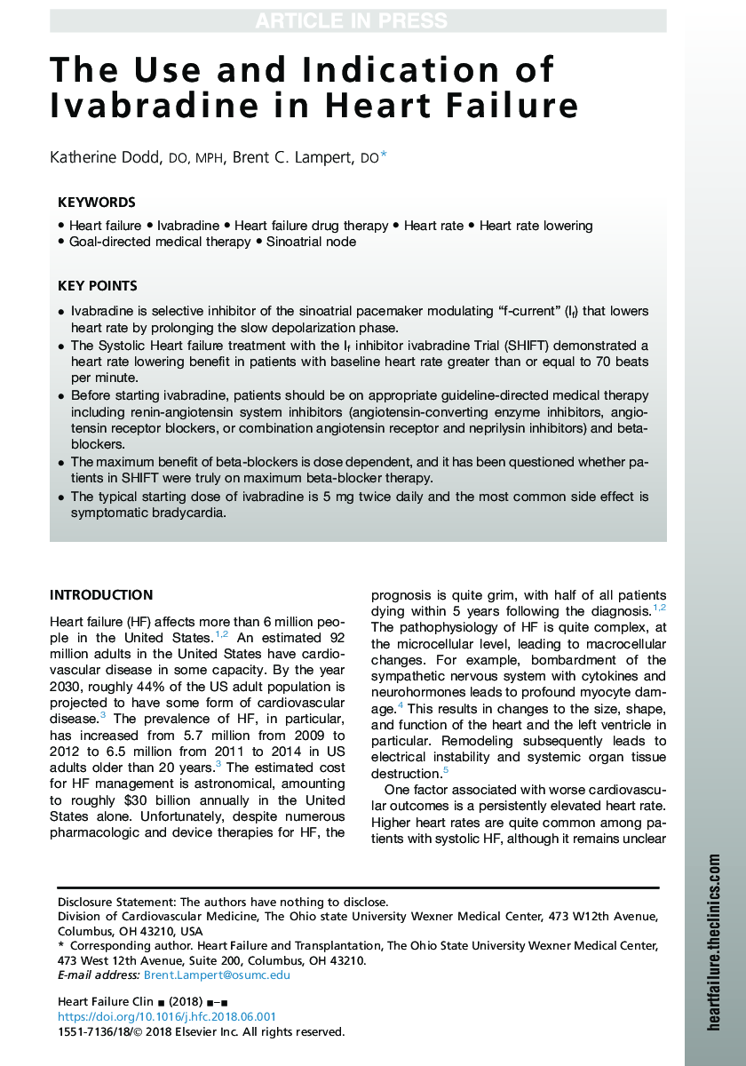 The Use and Indication of Ivabradine in Heart Failure