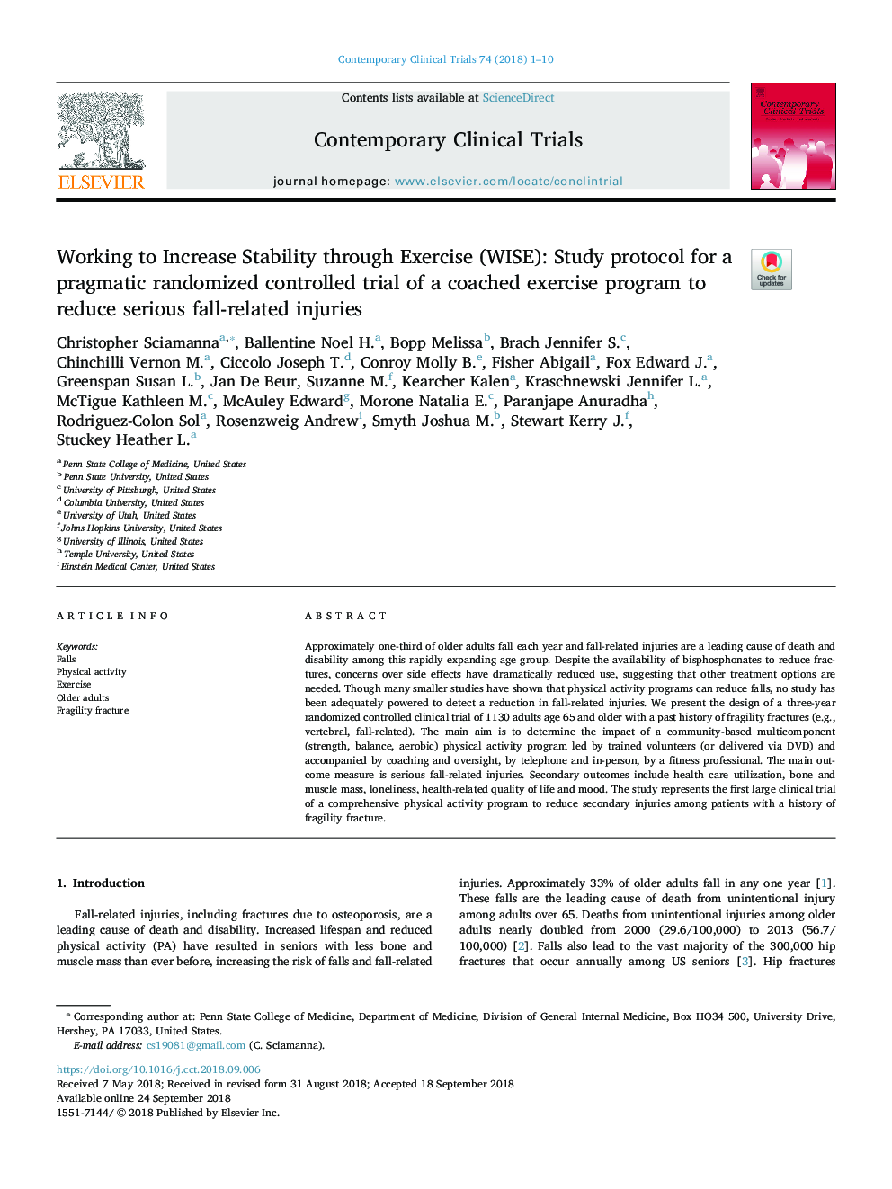 Working to Increase Stability through Exercise (WISE): Study protocol for a pragmatic randomized controlled trial of a coached exercise program to reduce serious fall-related injuries