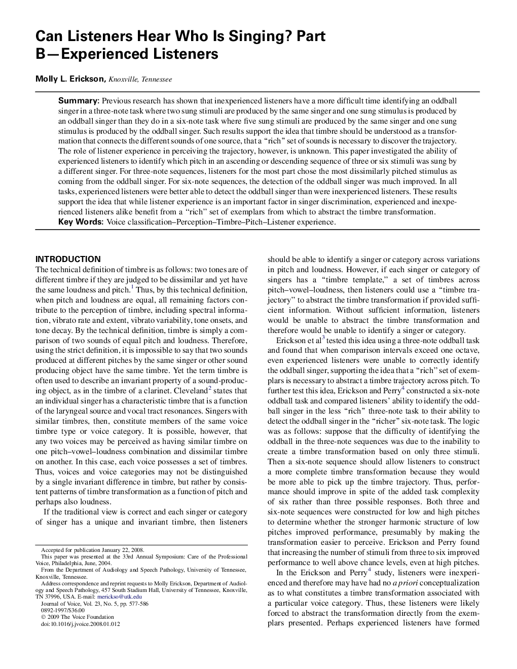 Can Listeners Hear Who Is Singing? Part B-Experienced Listeners