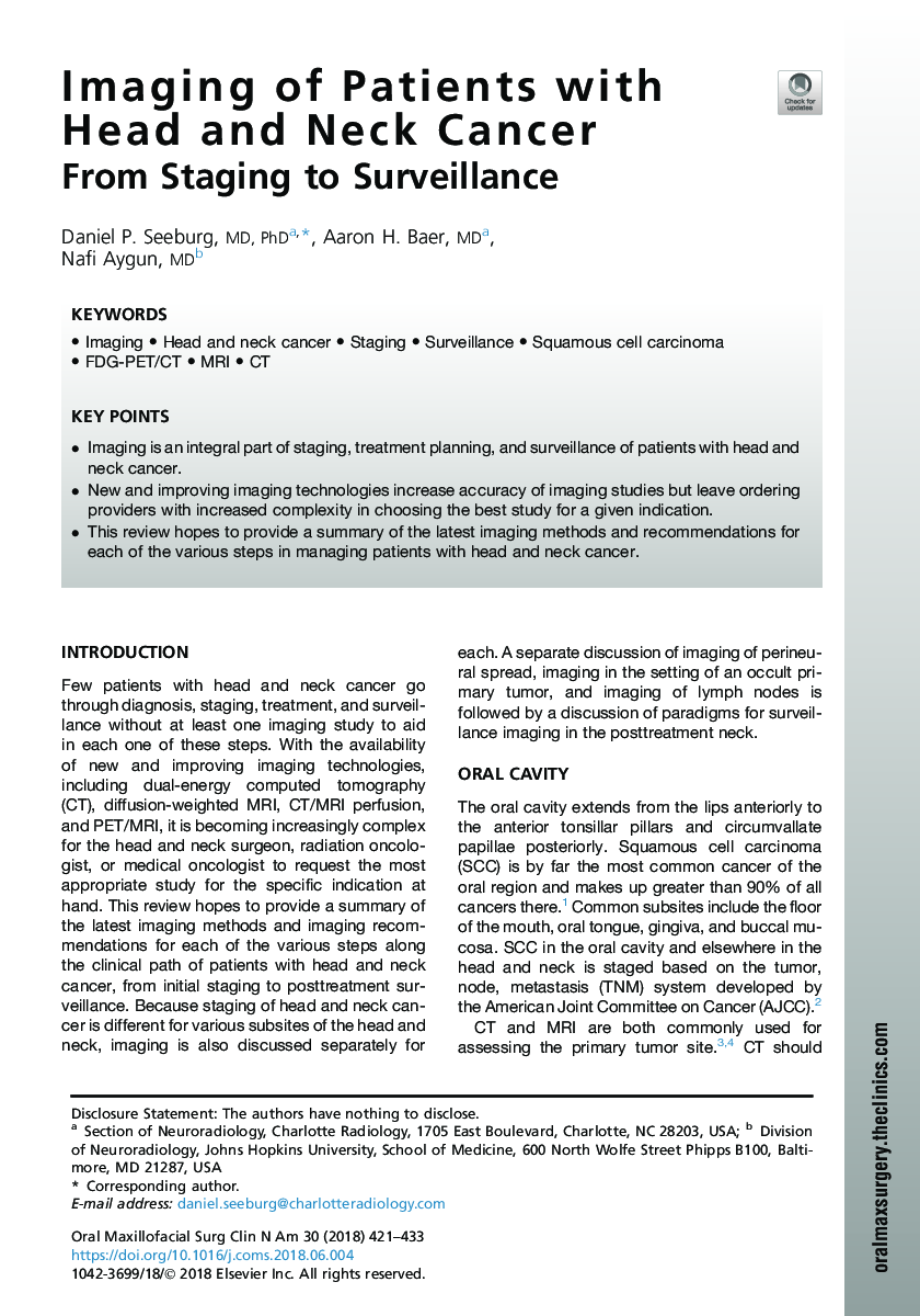 Imaging of Patients with Head and Neck Cancer