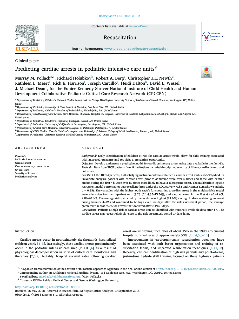 Predicting cardiac arrests in pediatric intensive care units