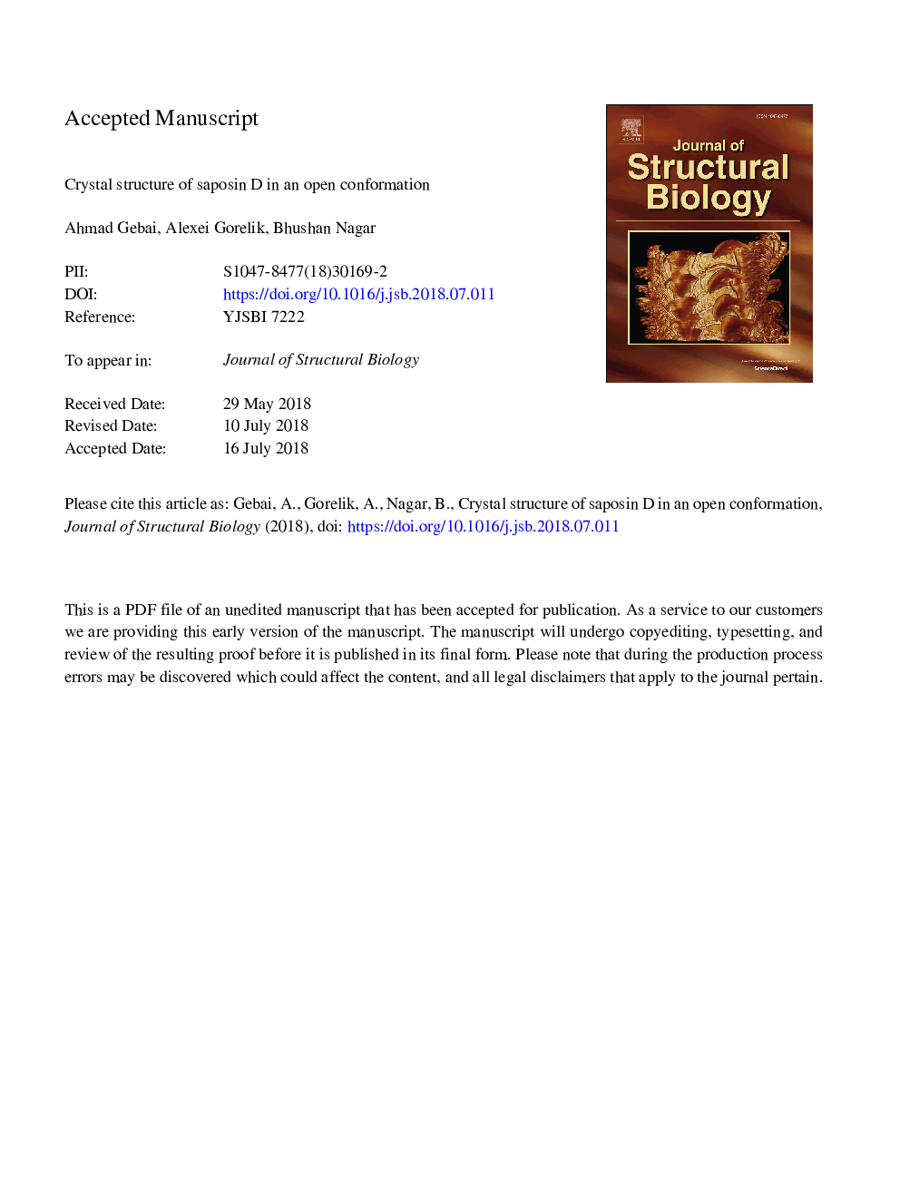 Crystal structure of saposin D in an open conformation