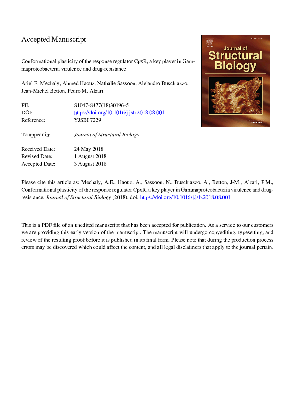 Conformational plasticity of the response regulator CpxR, a key player in Gammaproteobacteria virulence and drug-resistance