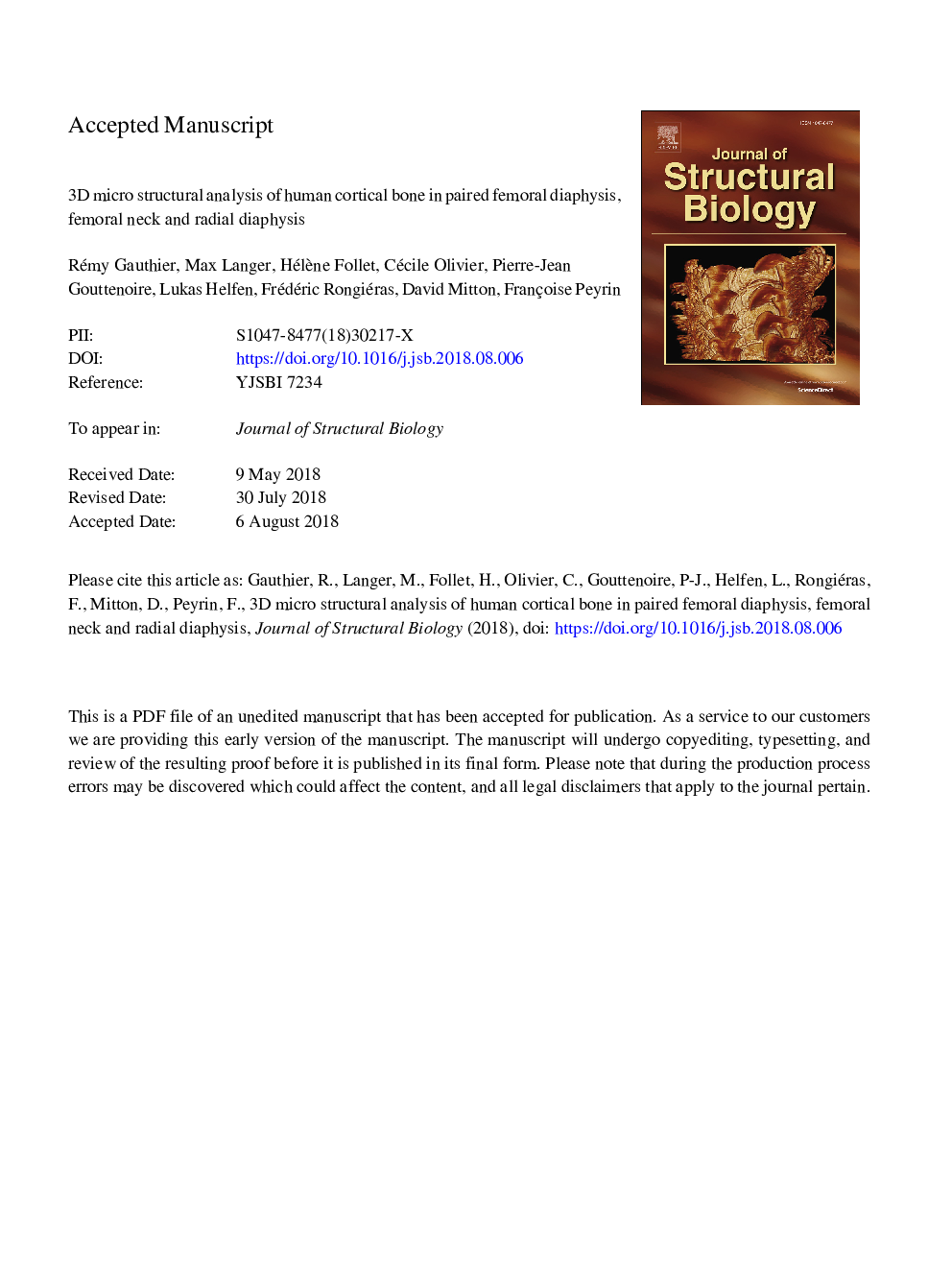 3D micro structural analysis of human cortical bone in paired femoral diaphysis, femoral neck and radial diaphysis