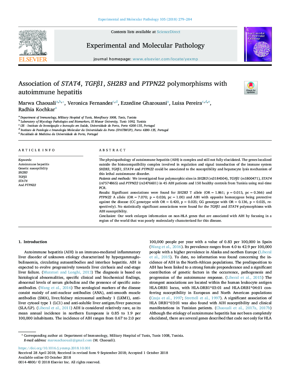 Association of STAT4, TGFÎ²1, SH2B3 and PTPN22 polymorphisms with autoimmune hepatitis