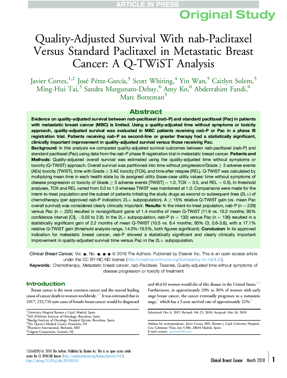 Quality-Adjusted Survival With nab-Paclitaxel Versus Standard Paclitaxel in Metastatic Breast Cancer: A Q-TWiST Analysis