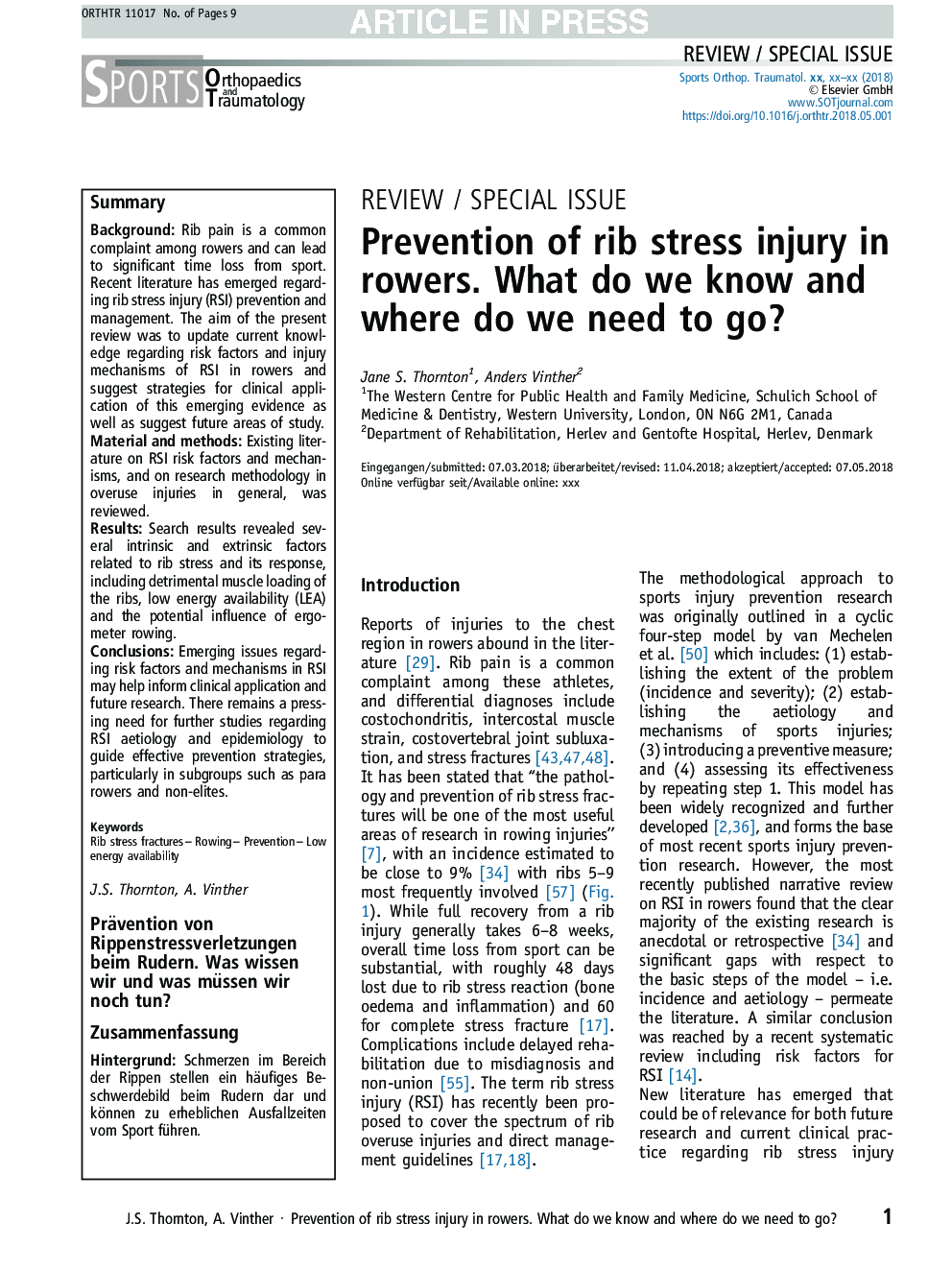 Prevention of rib stress injury in rowers. What do we know and where do we need to go?