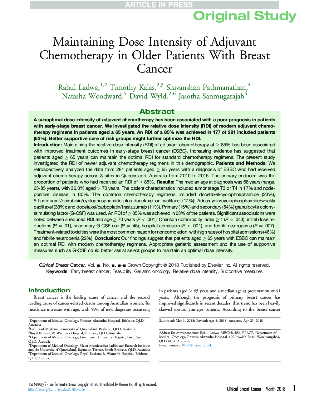 نگهداری شدت درد از شیمی درمانی ادجوانت در بیماران سالمند مبتلا به سرطان پستان