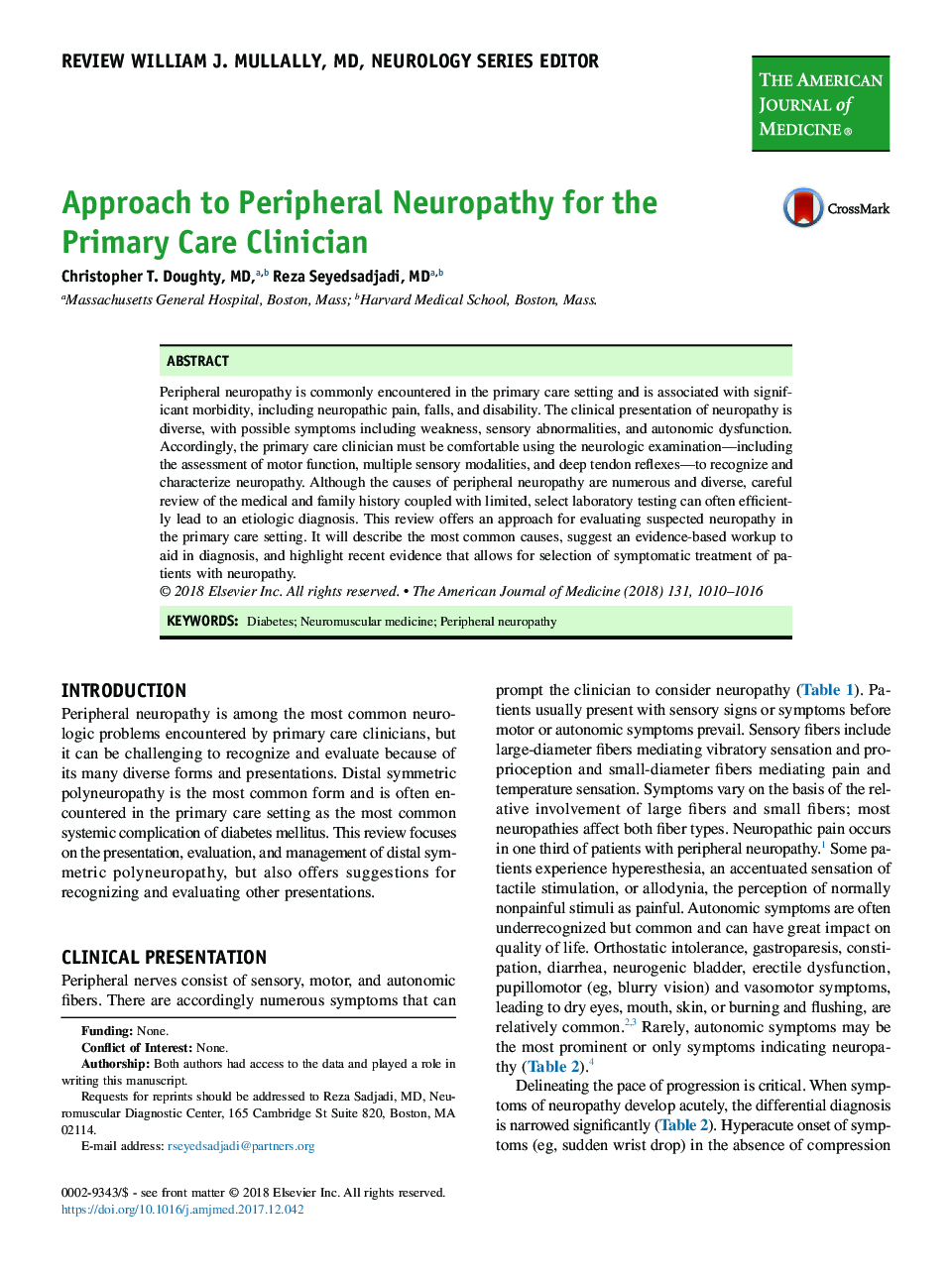 Approach to Peripheral Neuropathy for the Primary Care Clinician