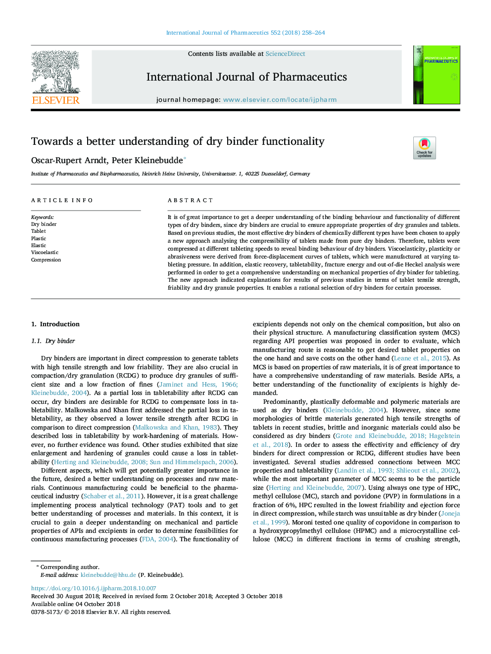 Towards a better understanding of dry binder functionality