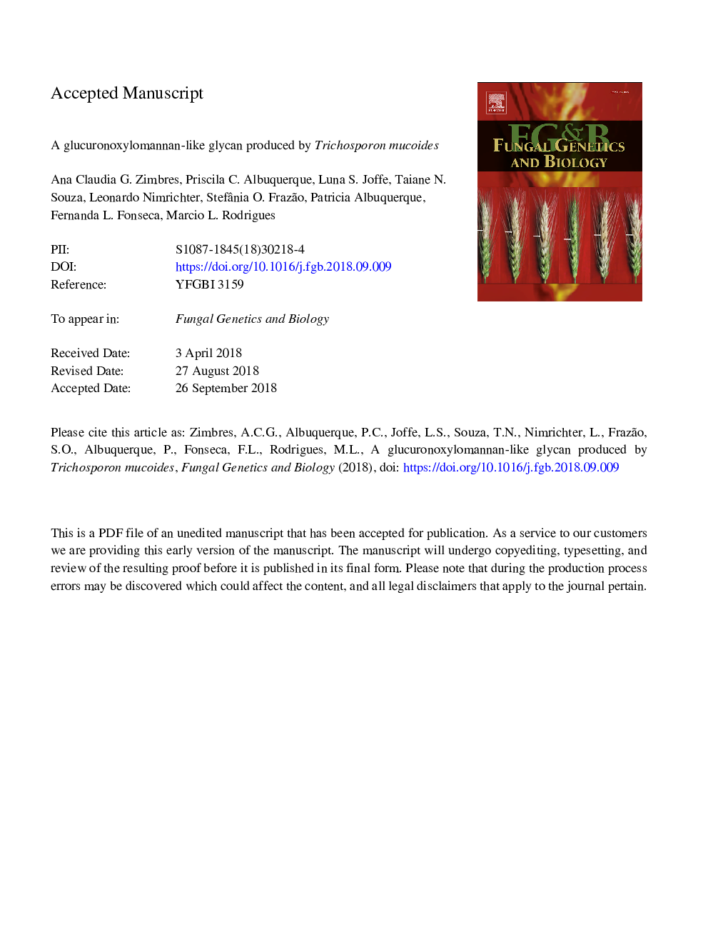 A glucuronoxylomannan-like glycan produced by Trichosporon mucoides