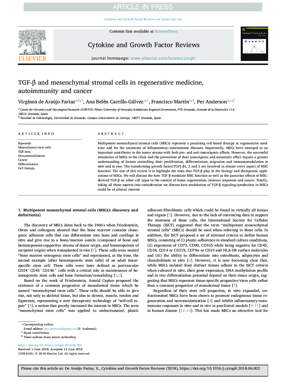 TGF-Î² and mesenchymal stromal cells in regenerative medicine, autoimmunity and cancer