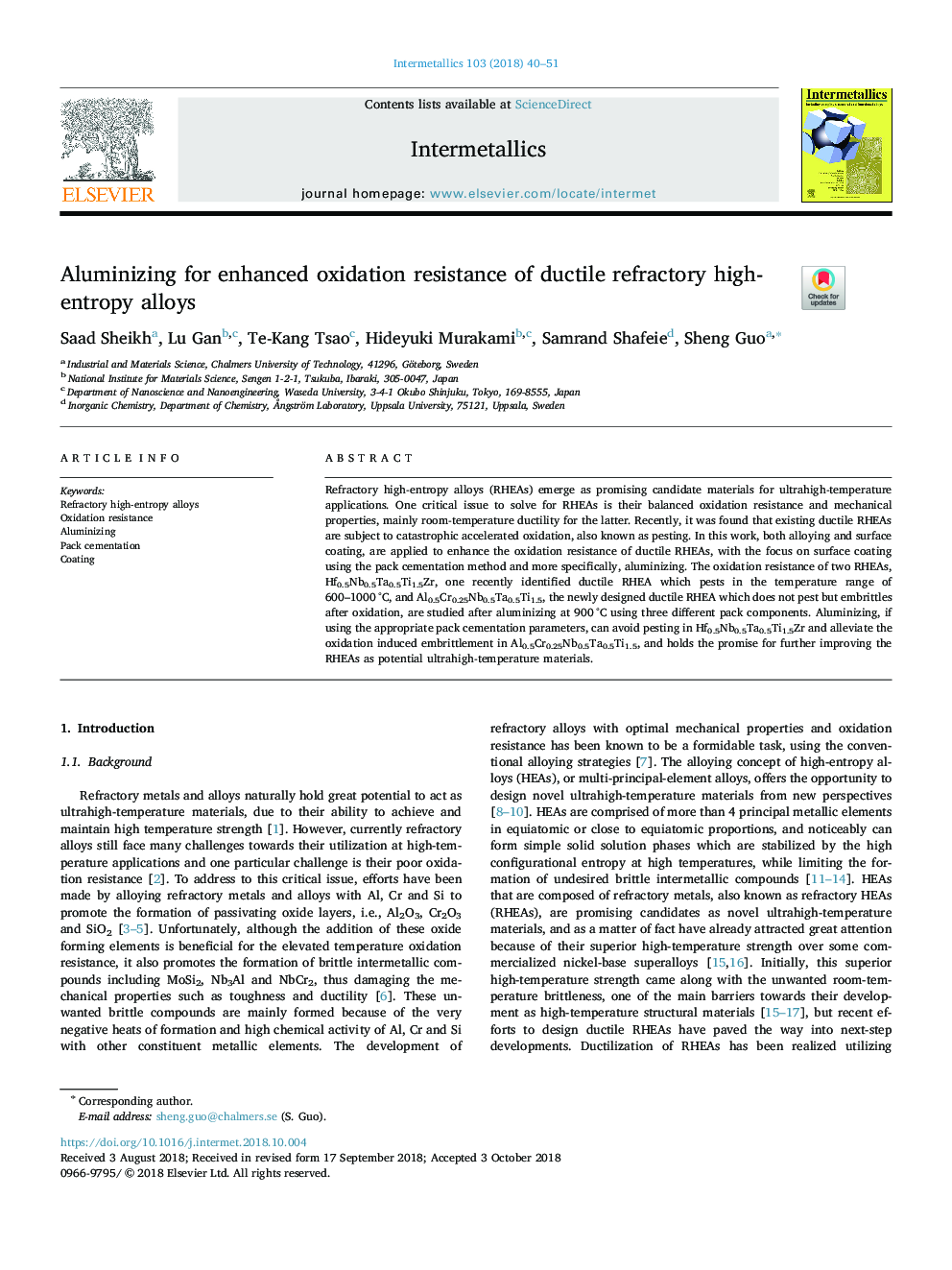 Aluminizing for enhanced oxidation resistance of ductile refractory high-entropy alloys