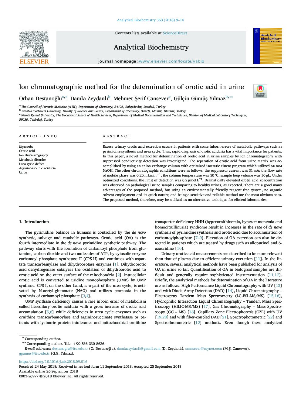 Ion chromatographic method for the determination of orotic acid in urine