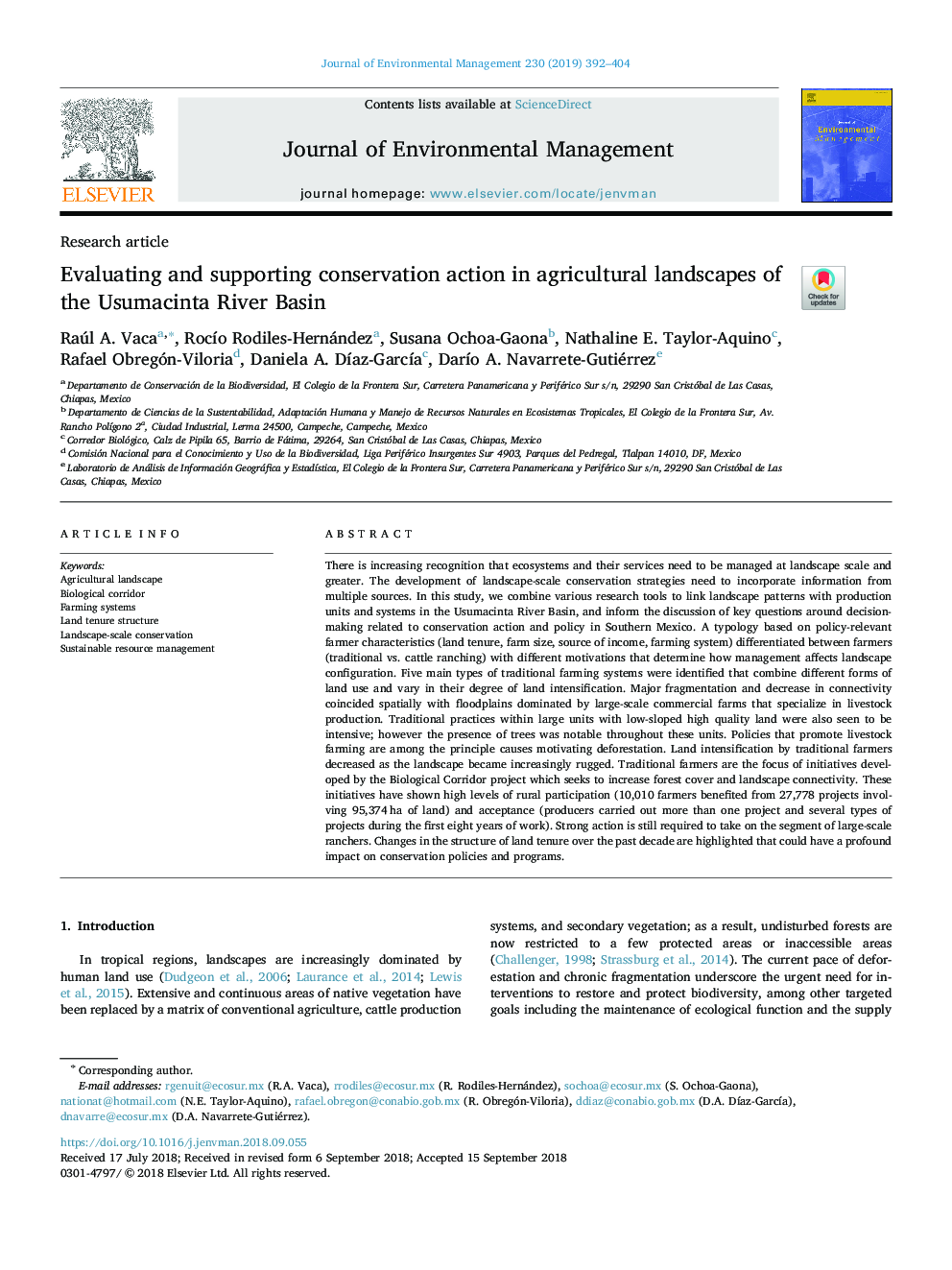 Evaluating and supporting conservation action in agricultural landscapes of the Usumacinta River Basin